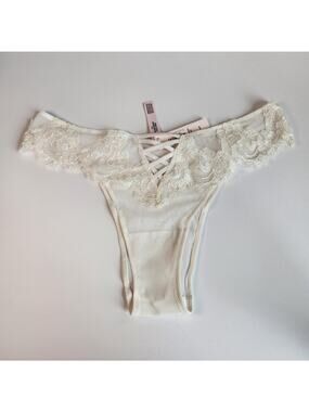 Victoria's Secret White Lace Mesh Brazilian Panty - Medium - Boho Wedding Bridal